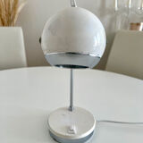 Italian adjustable eyeball lamp in chrome and opaline, 1970s.