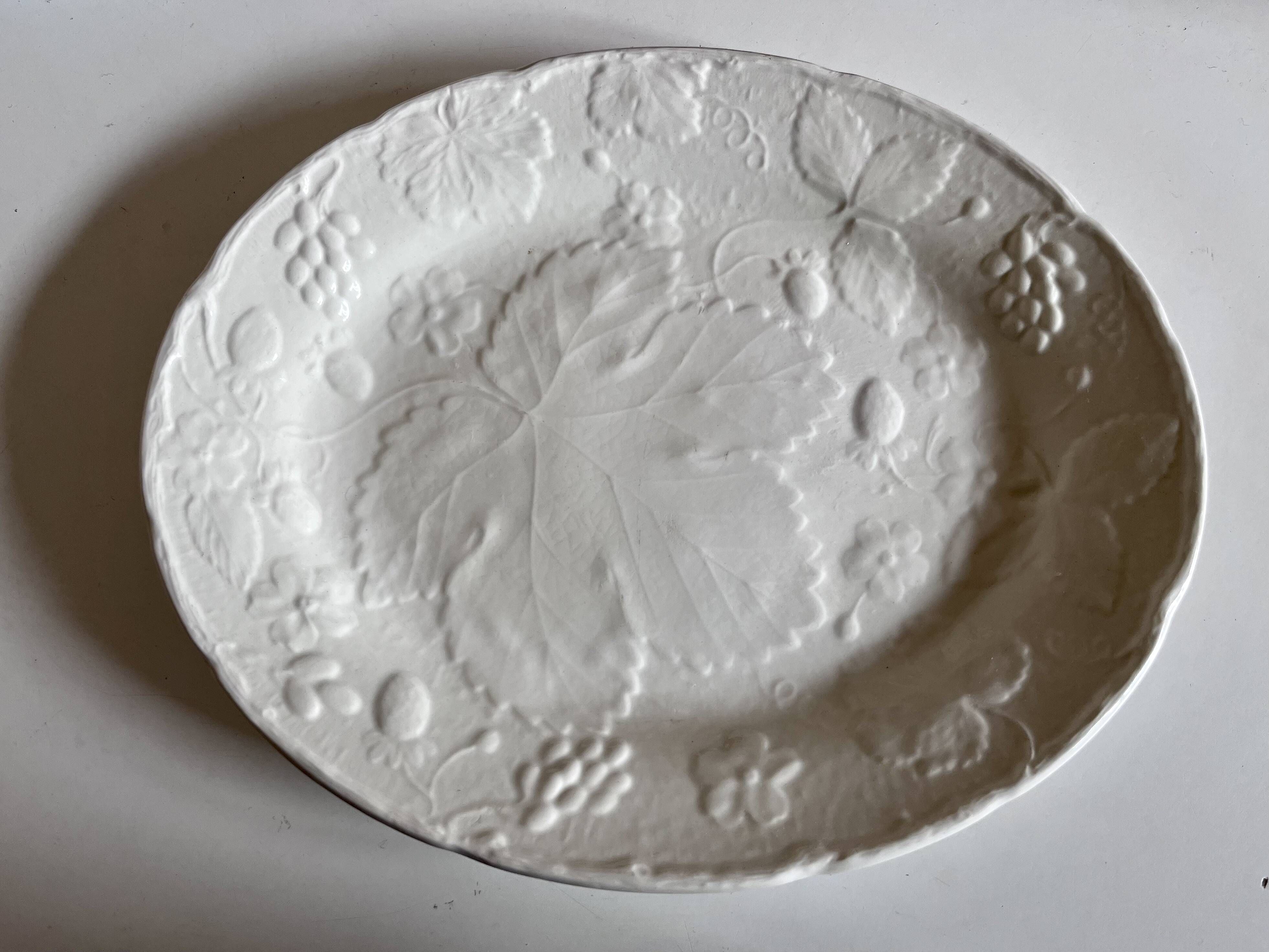 English earthenware plate Burleigh Davenport relief strawberry and vine leaf