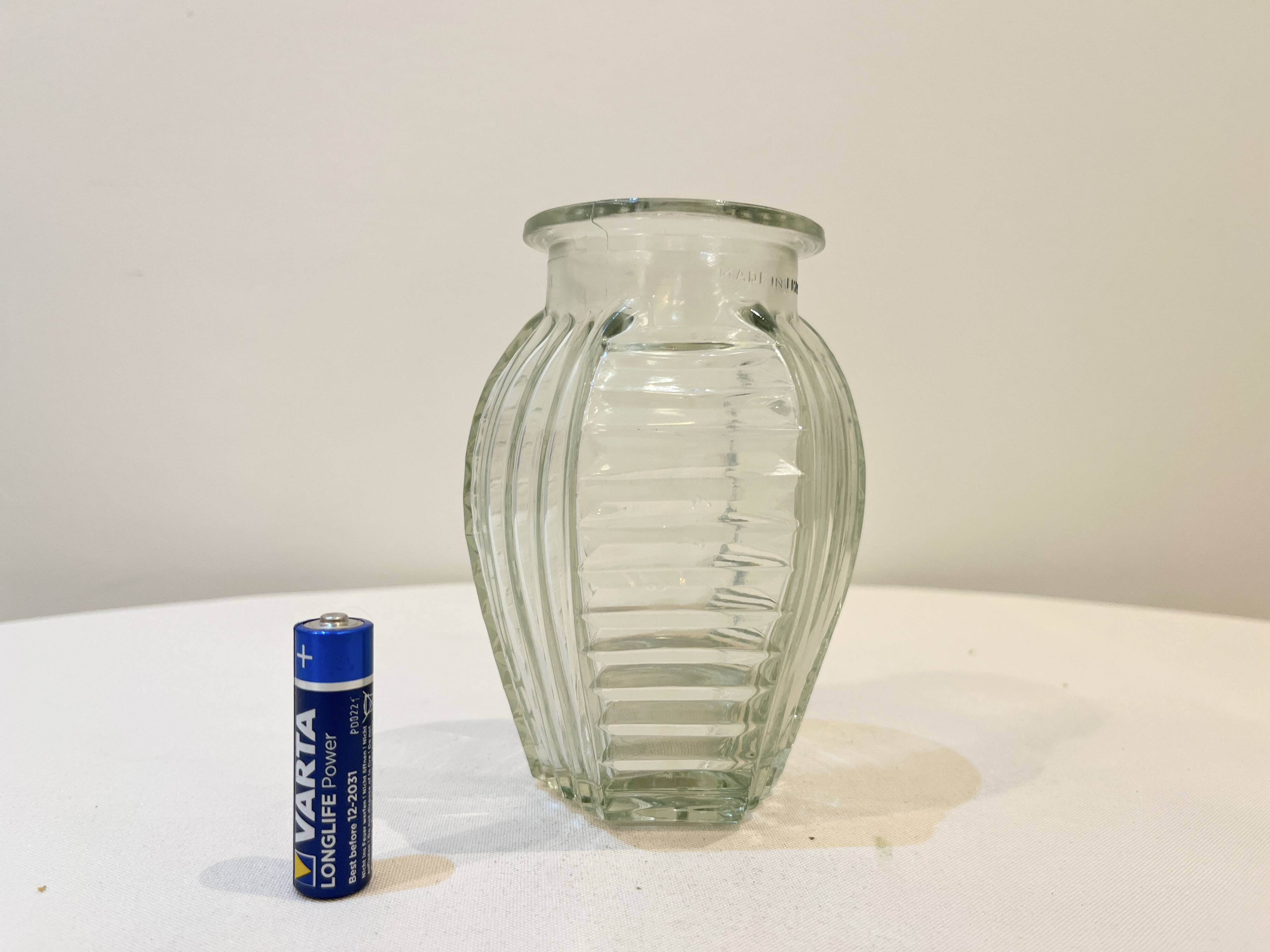 Art Deco geometric pattern glass hyacinth vase, 1930