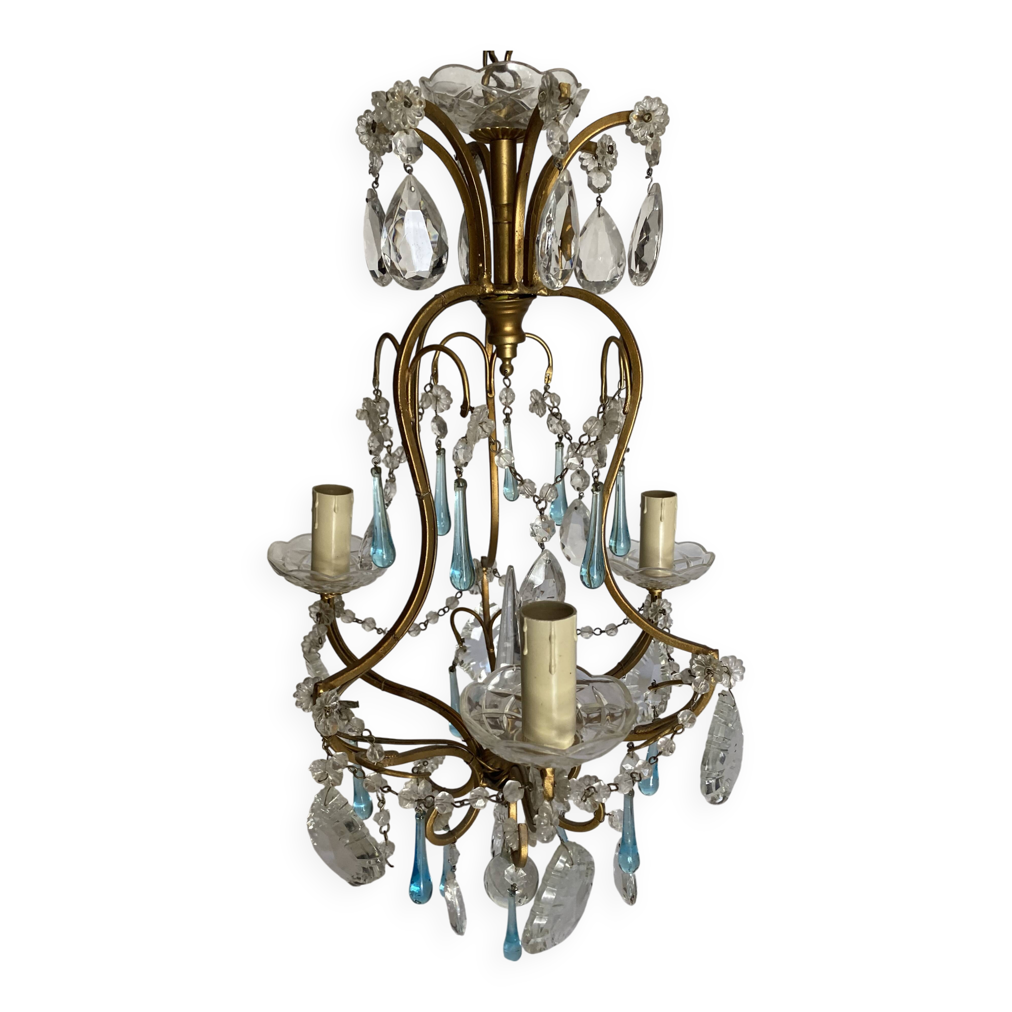 3-light bronze, crystal and Murano glass chandelier