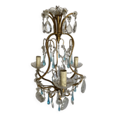 Lustre 3 lumières bronze, cristal et verre de Murano