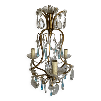 Lustre 3 lumières bronze, cristal et verre de Murano