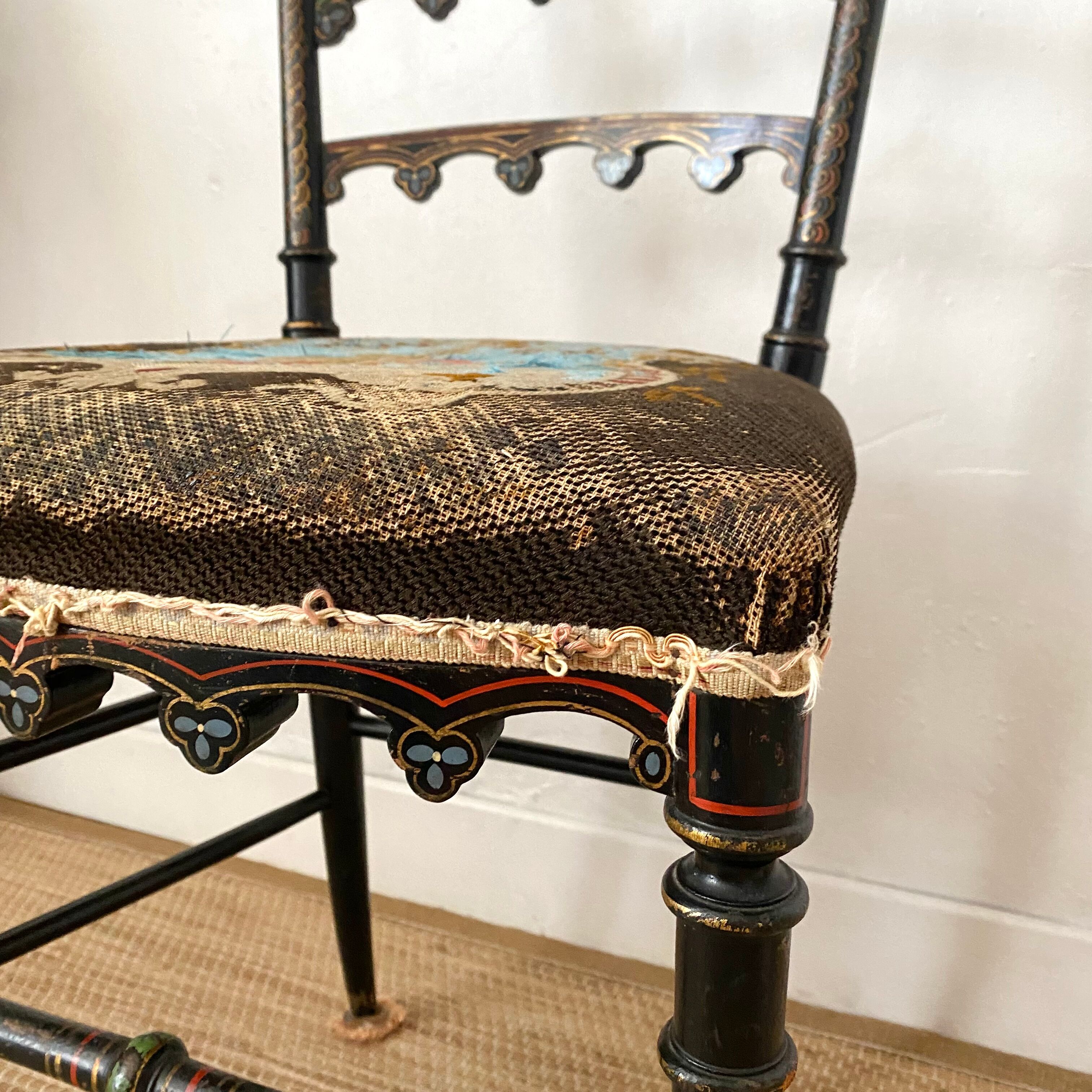 Antique chair napoleon III tapestry and painted wood