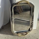 Silver-plated vintage tray with golden handles 29x45