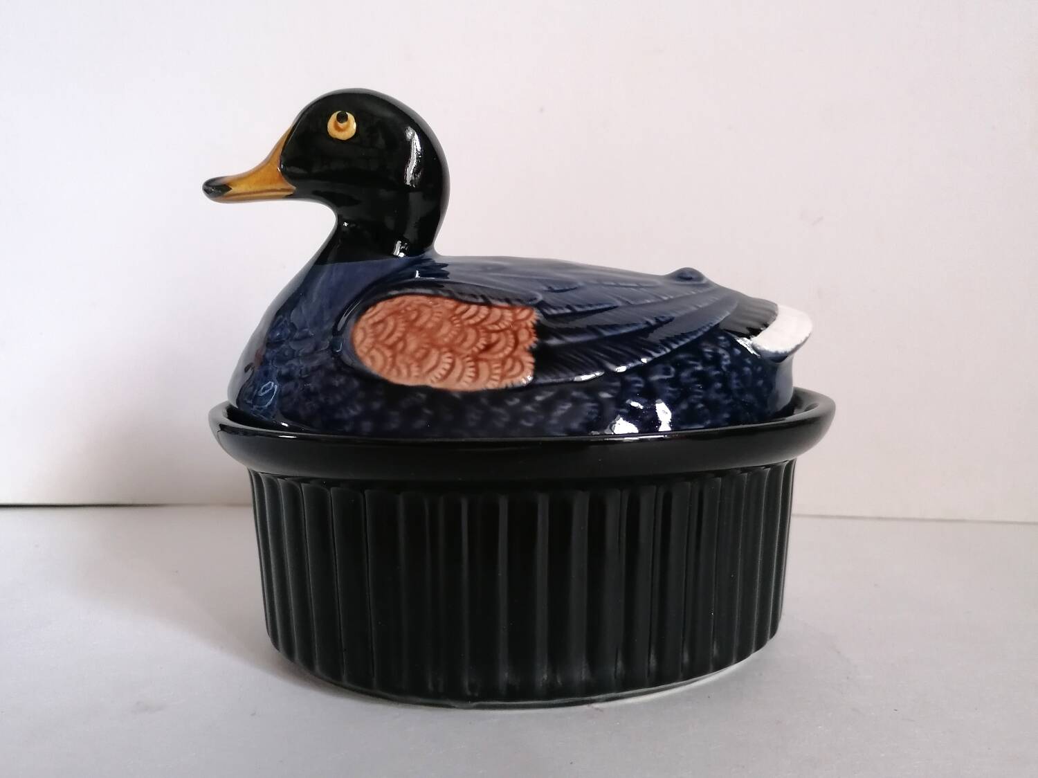 Zoomorphic duck terrine majolica slip