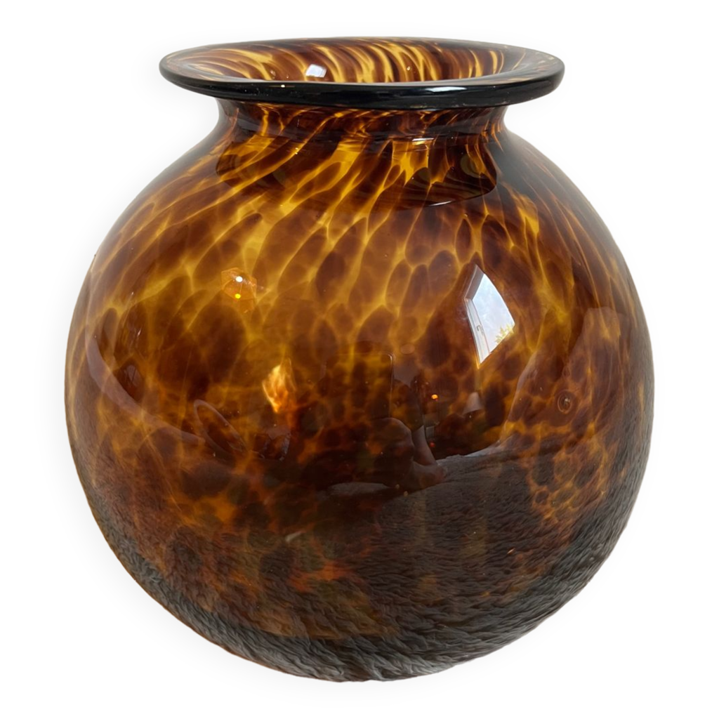 Vase rond en verre épais marbré Selency