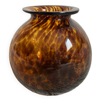 Vase rond en verre épais marbré