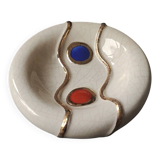 Round beige ashtray in crackled earthenware from Longwy/signed