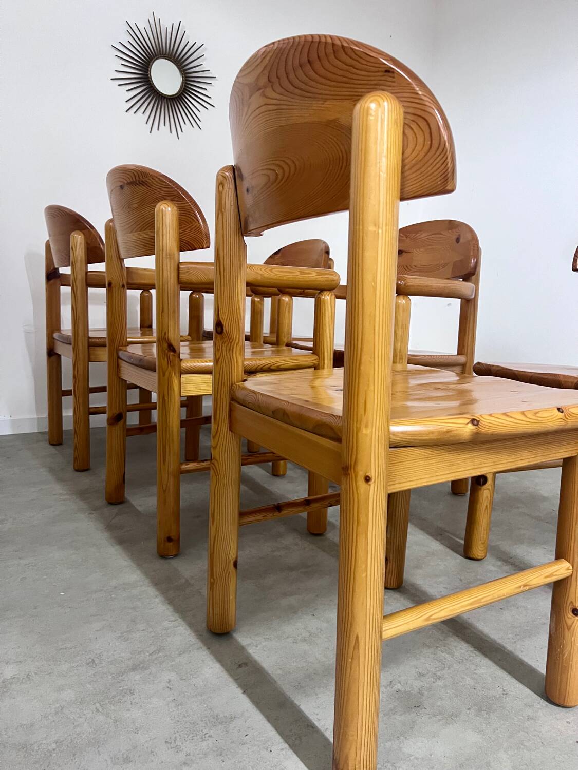 6 old Scandinavian chairs from the 70s solid wood design Reiner Daumiller in solid pine