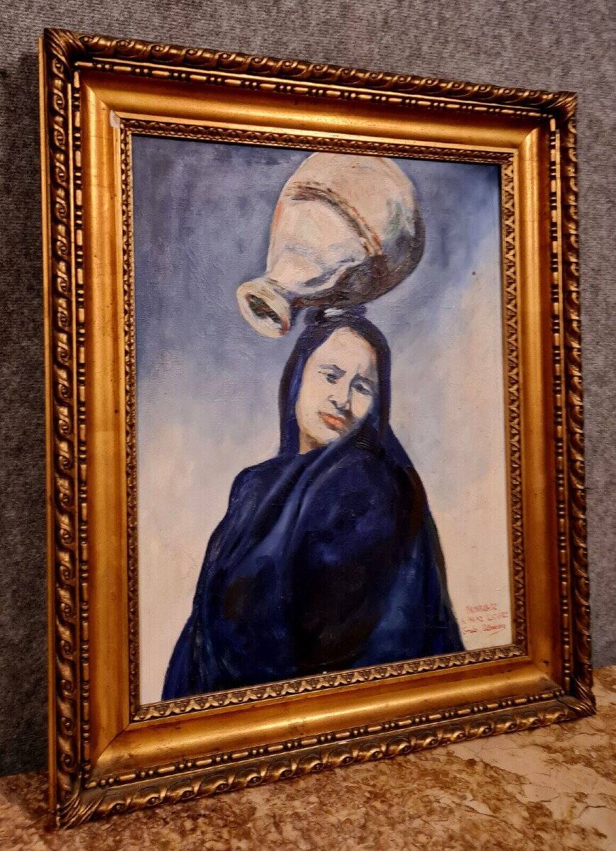 Oil on canvas homage to mad leclercq: orientalist school around 1950