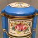 Domed porcelain box polychrome floral decoration on blue background brand Sèvres