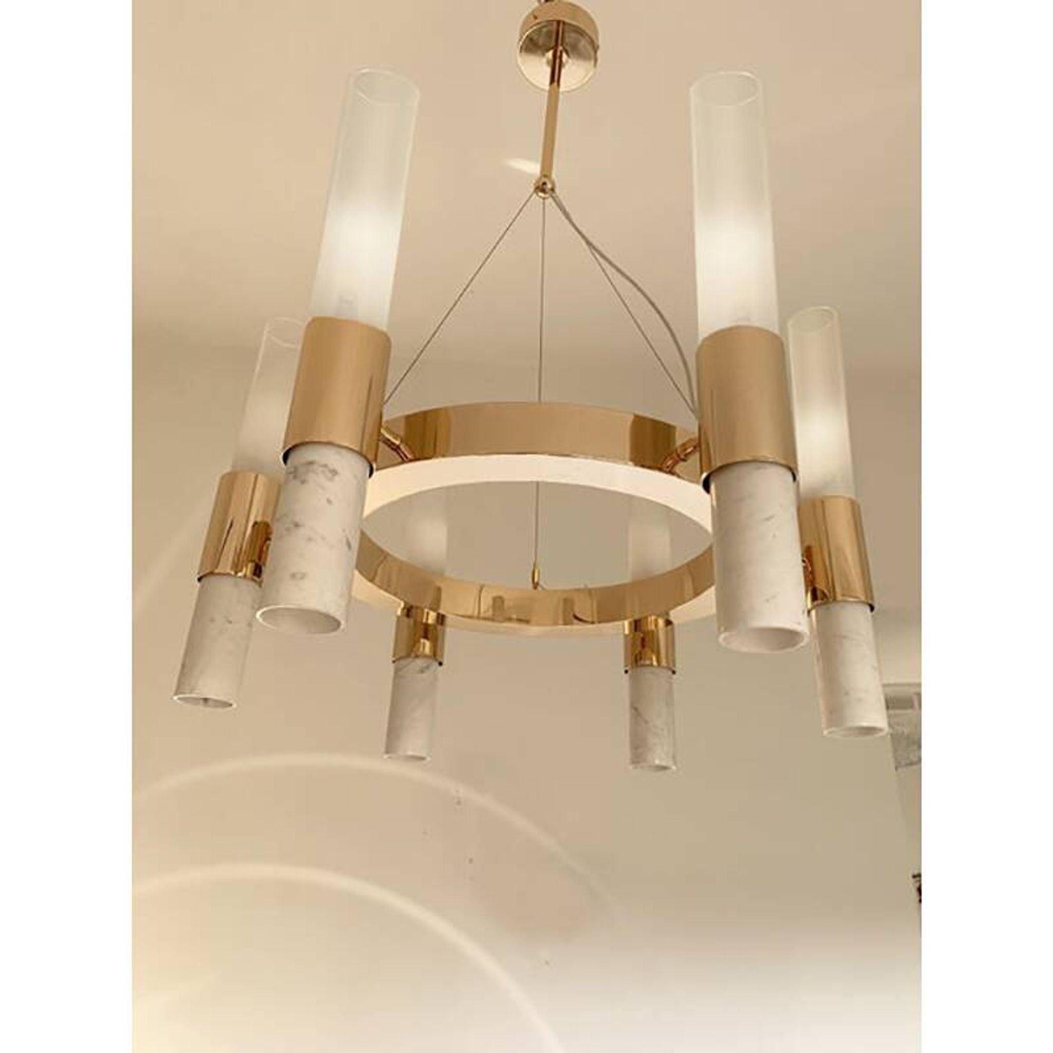 Contemporary Gold Ring Chandelier With Gradient White and Carrara Marble Glasses by Simoeng