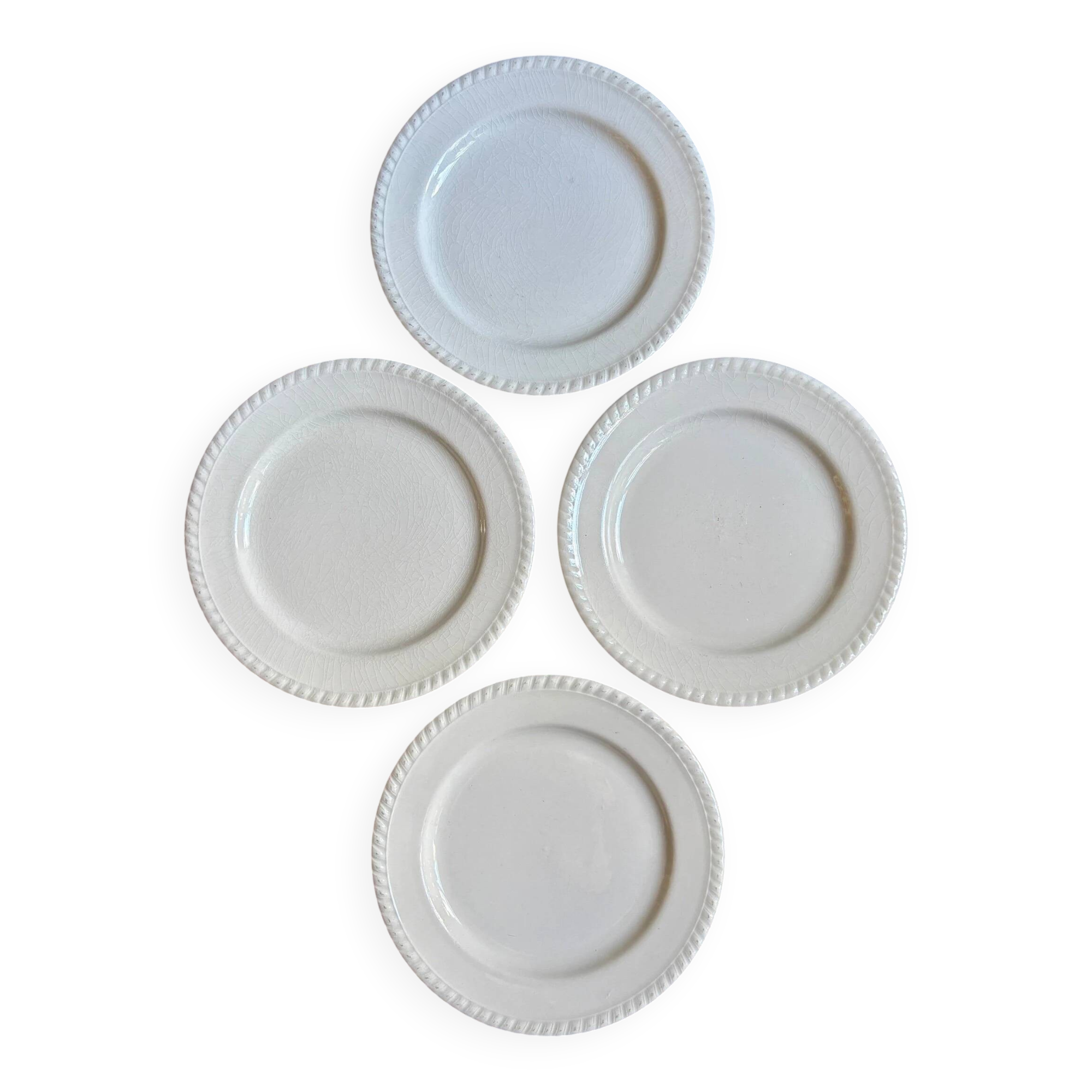 4 white earthenware dessert plates