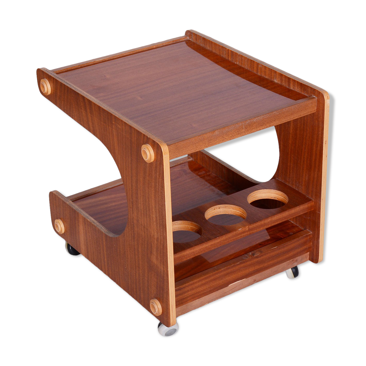 Restored midcentury mahogany trolley, revived polish, czechia, 1960s