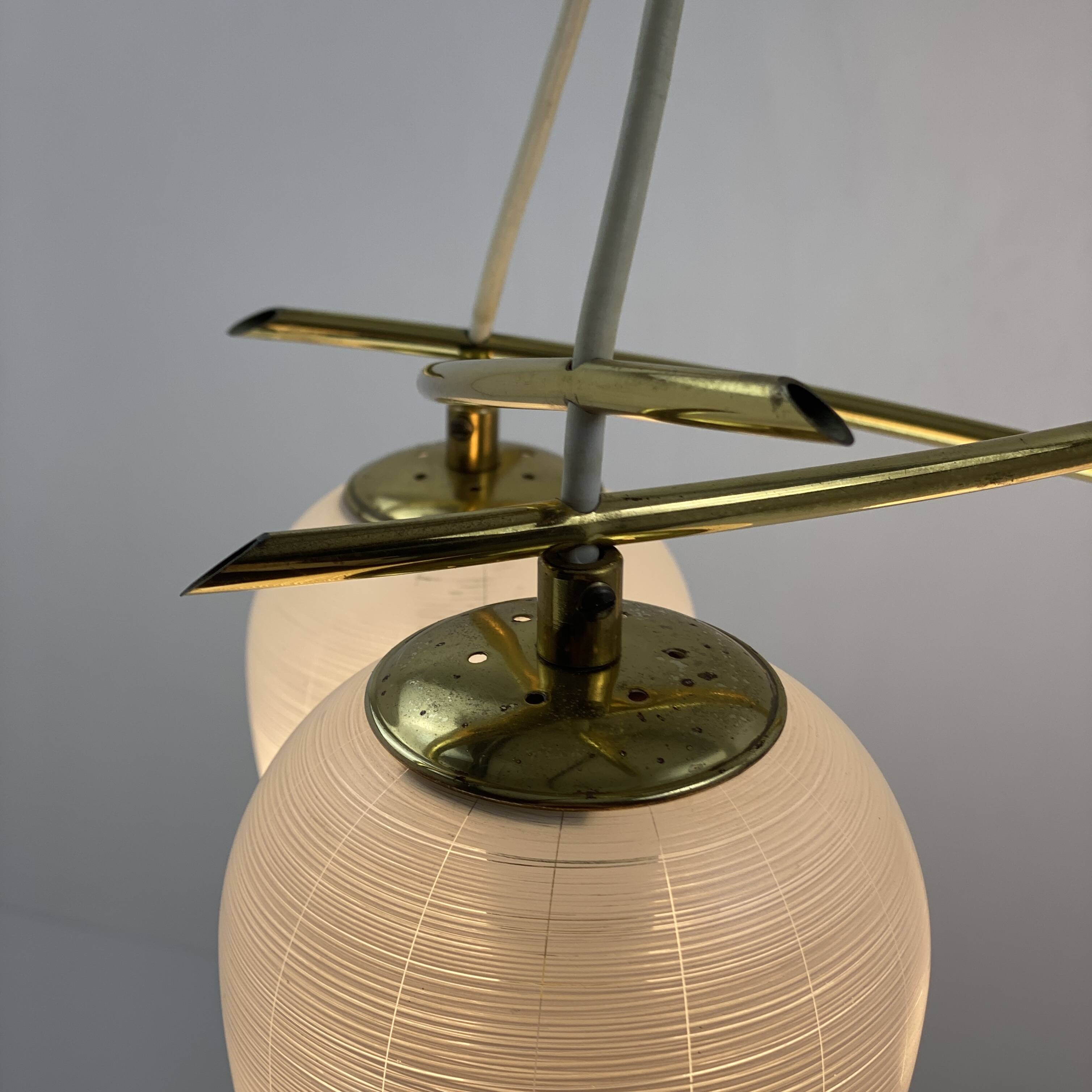 Vintage chandelier, brass, glass, 1958, Doria G 74/61