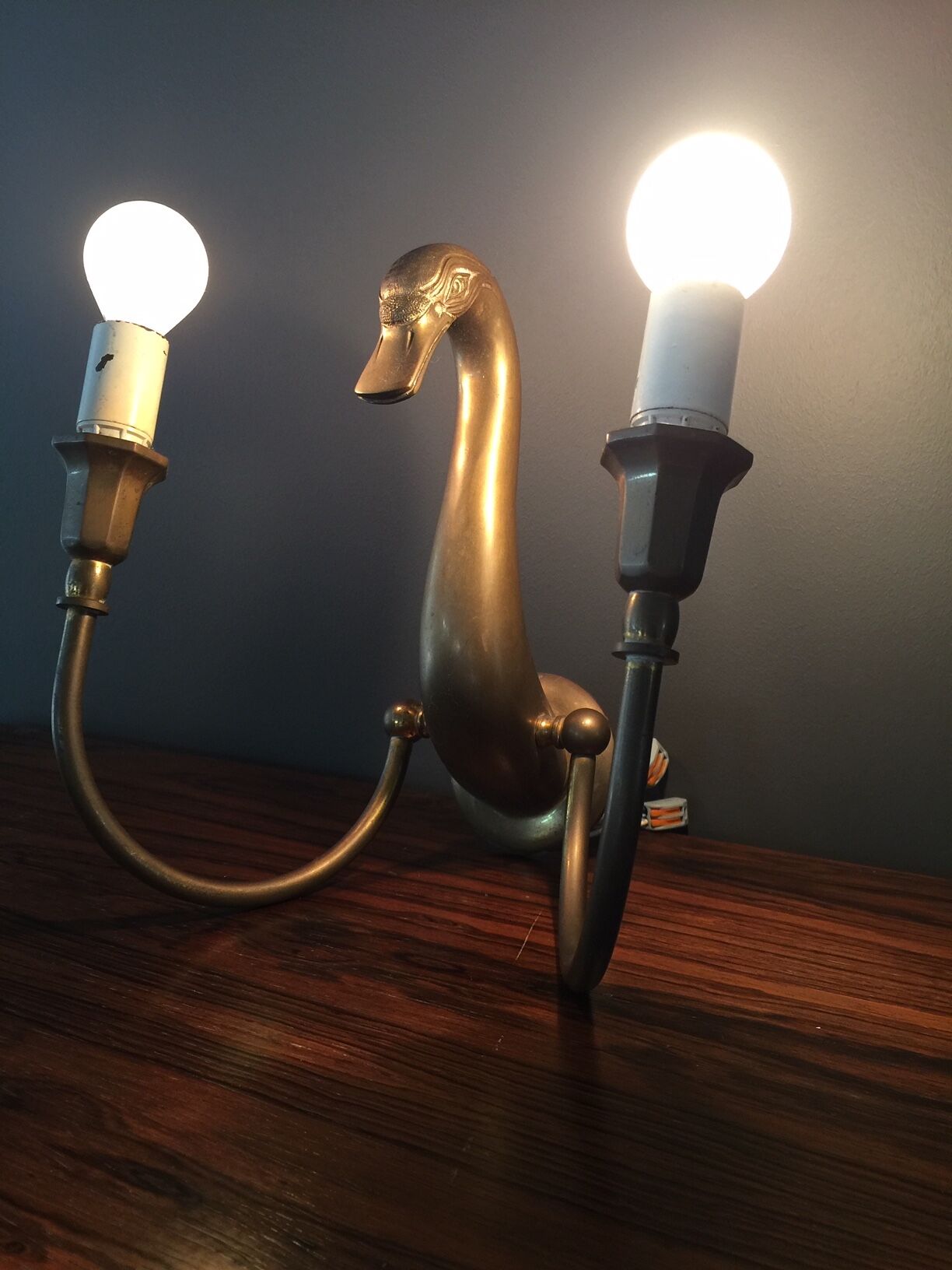 Pair d swans solid brass wall light