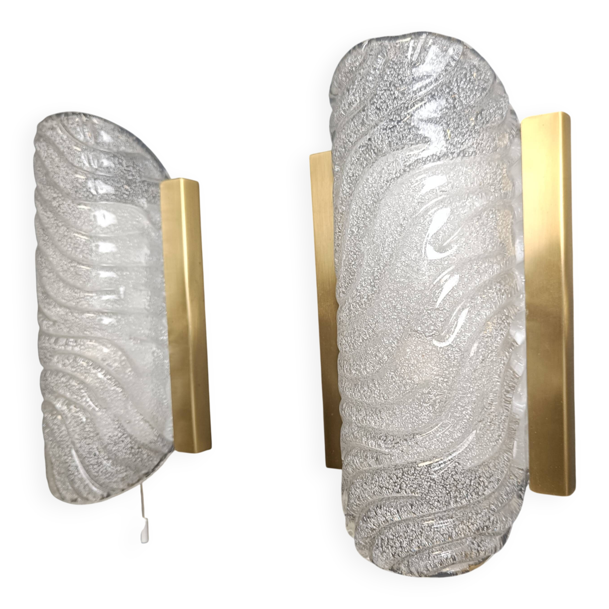 Pair of brass and glass wall lights by Fischer Leuchten, 1960s