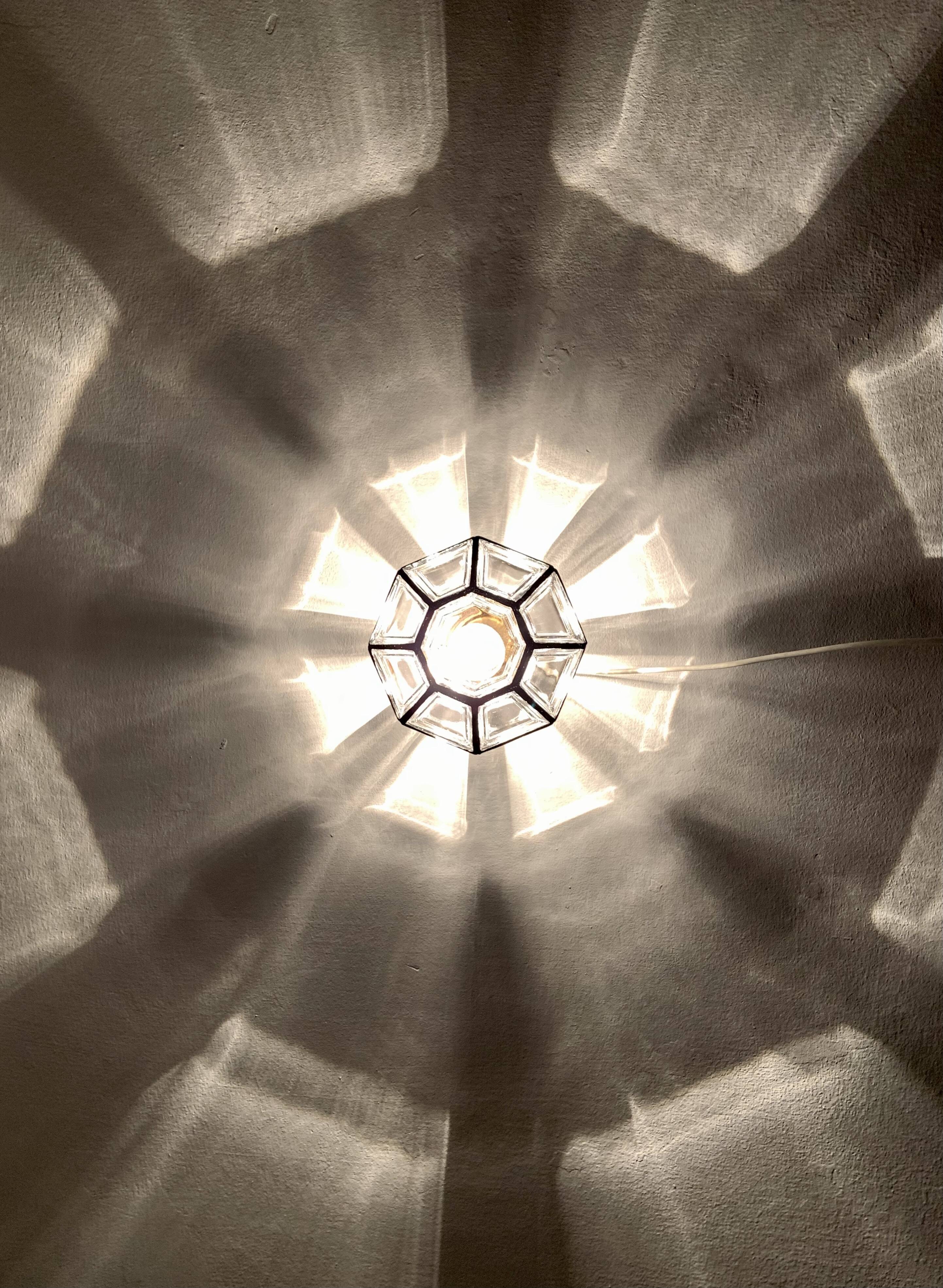 Lustre encastré en laiton et en verre cristal par Glashütte Limburg