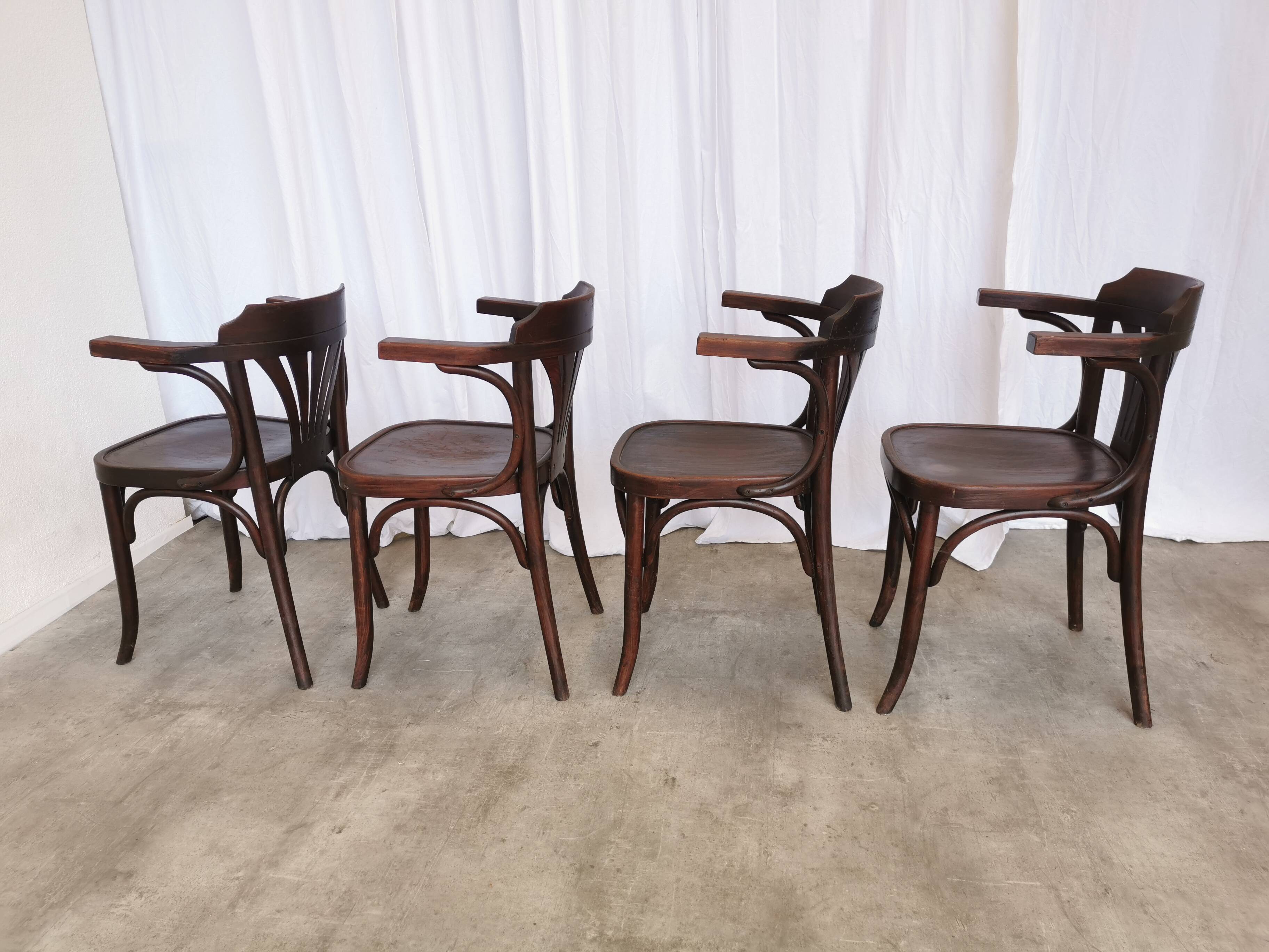 Set of 4 Vintage Bentwood Dining Chair: Mid-Century Thonet Style Armchair