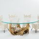 Dining table brass sculpture rock crystals Isabelle Faure 1970