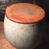 Pitcher in speckled gray enamelled sandstone signed