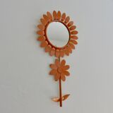 Large 1970s "flower" mirror in orange metal