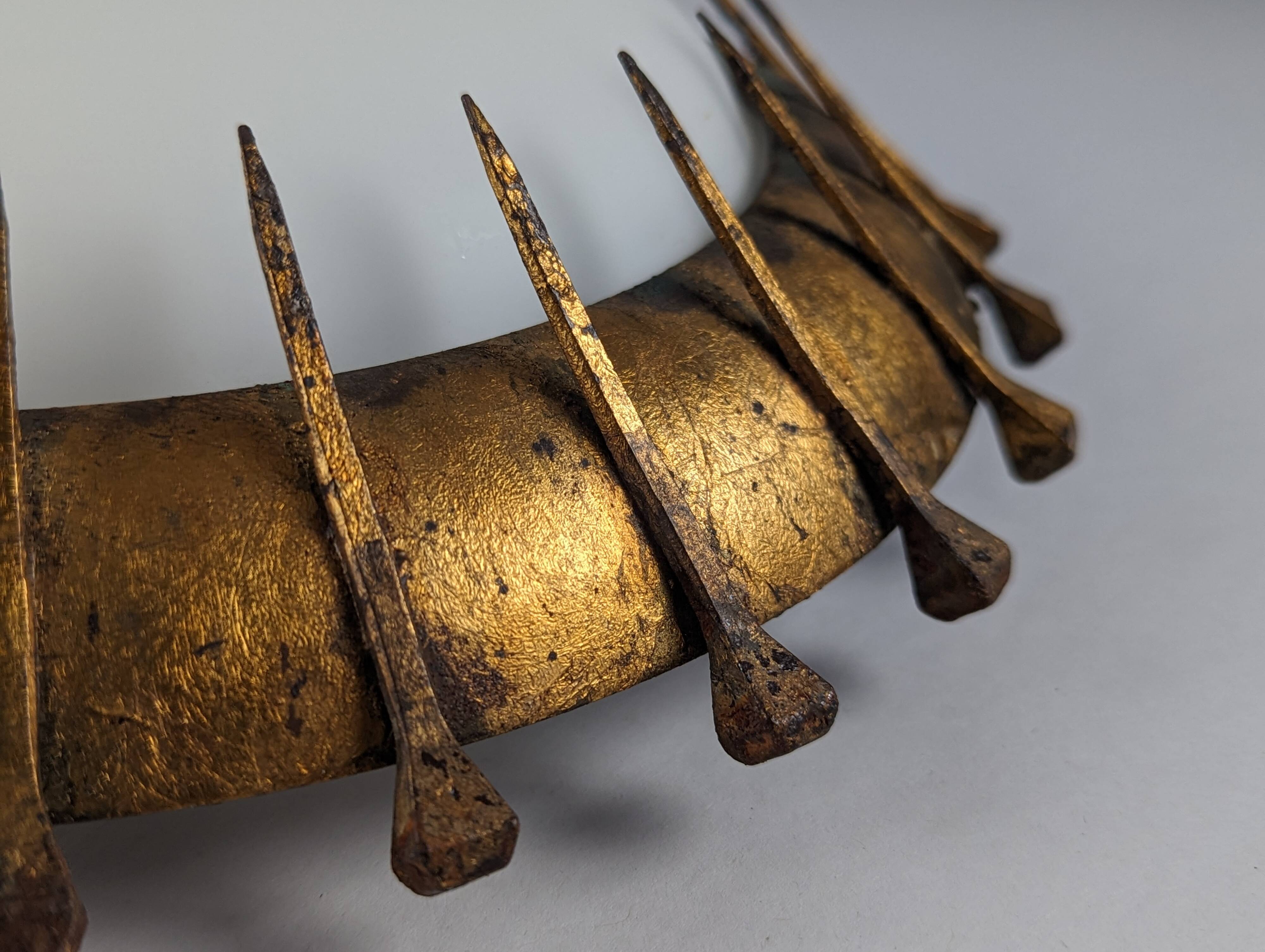Sunburst lamp with nails forged with gold leaf and opaline, 1940s
