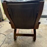 Scandinavian leather and wood armchair Kengu armchair Elsa & Nordahl Solheim- Rykken