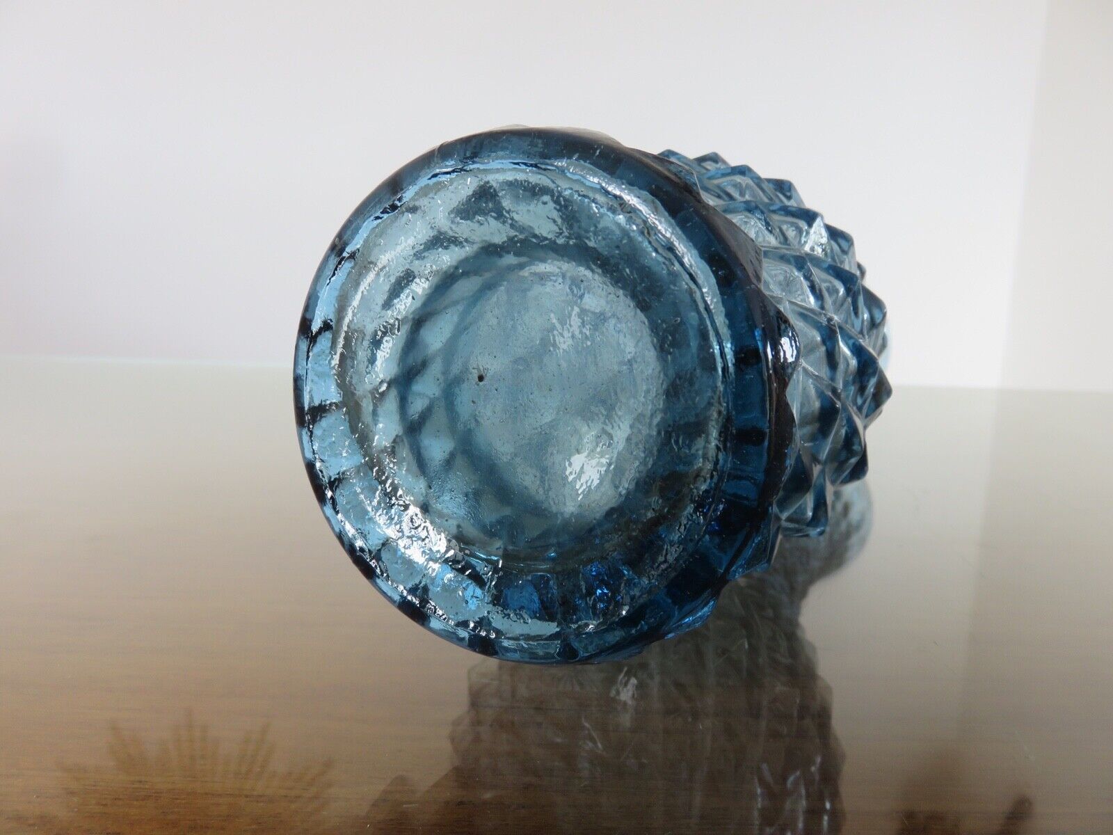 Vase empoli italy verre pointe de diamant bleu années 60 70