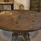 Industrial cable reel table with cast iron base, 1950s