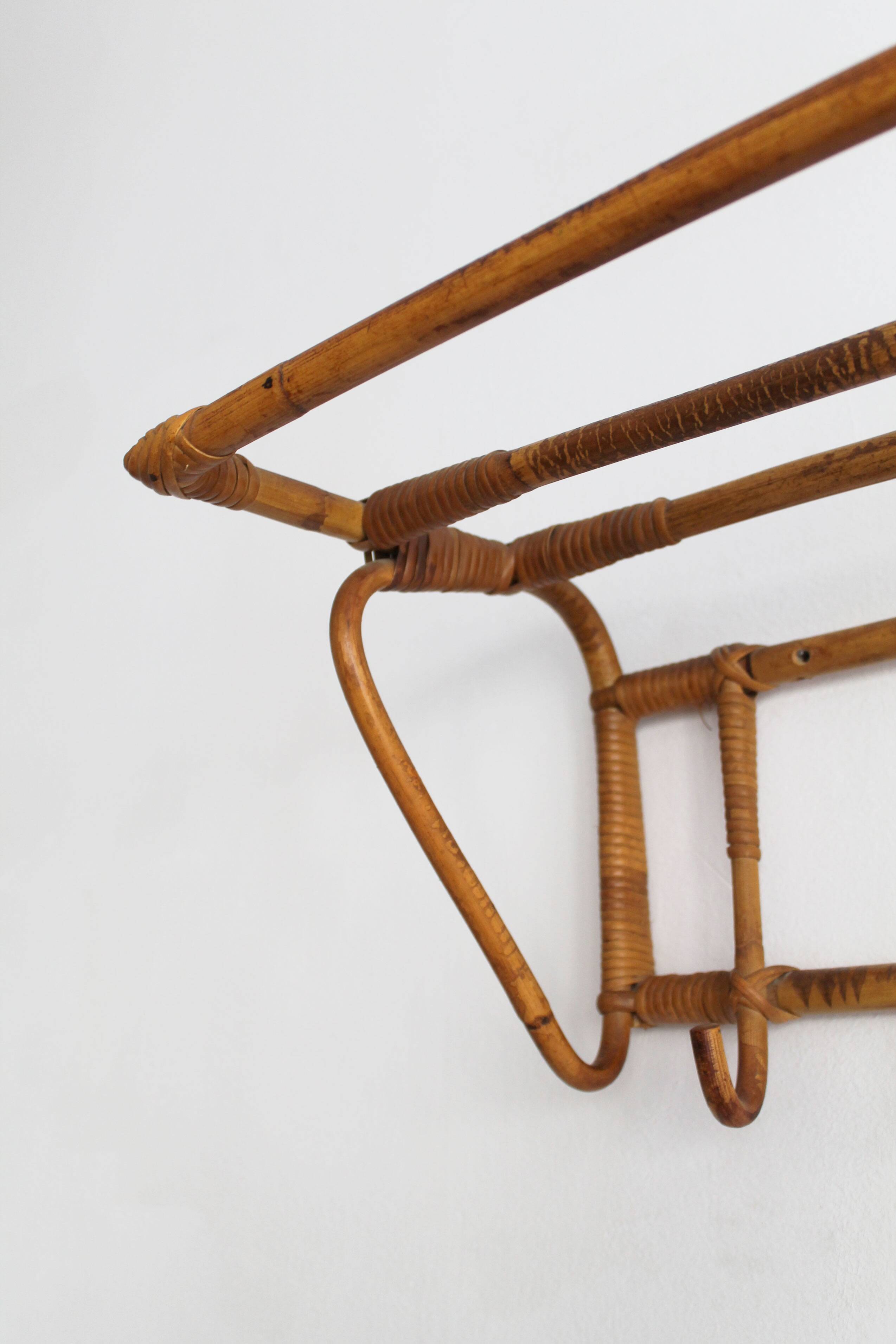 1960s Czechoslovak Rattan Wall Coat & Hat Rack, ÚLUV