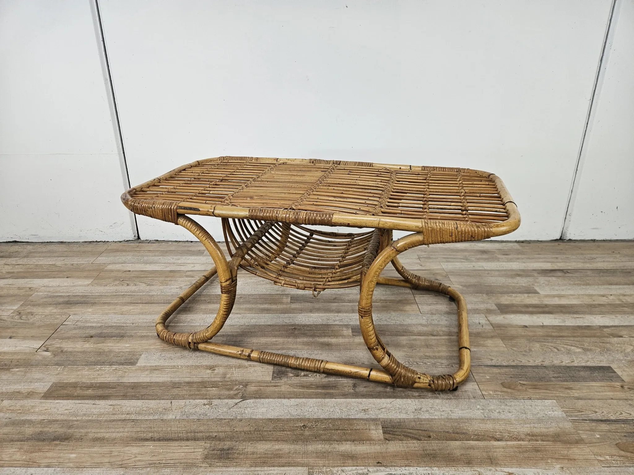 Vintage wicker side table, 1970