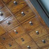 Large dutch oak apothecary cabinet / barber cabinet with enamel shields, 1900s