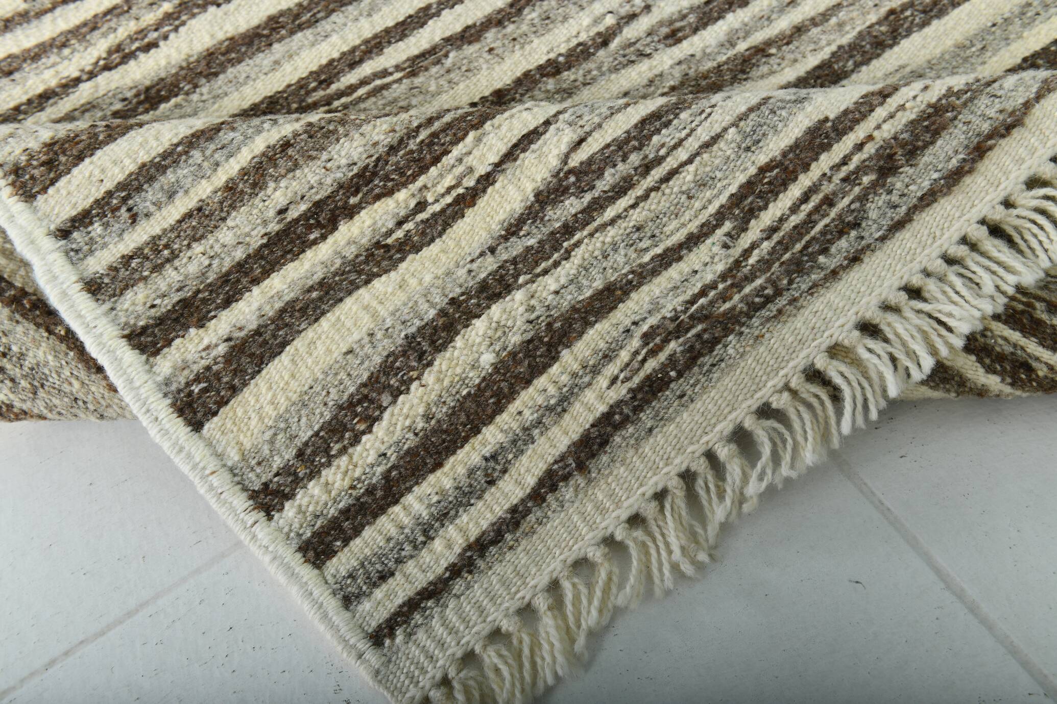 3x11 Brown & Beige Vintage Kilim Runner Rug, 84x330Cm