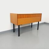 Vintage teak and black metal storage unit / chest on legs from the 70s