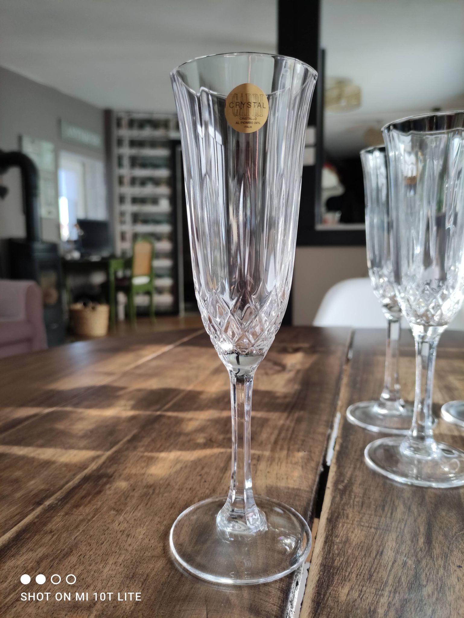 Set of 12 vintage Italian crystal champagne flutes Capri model with original boxes