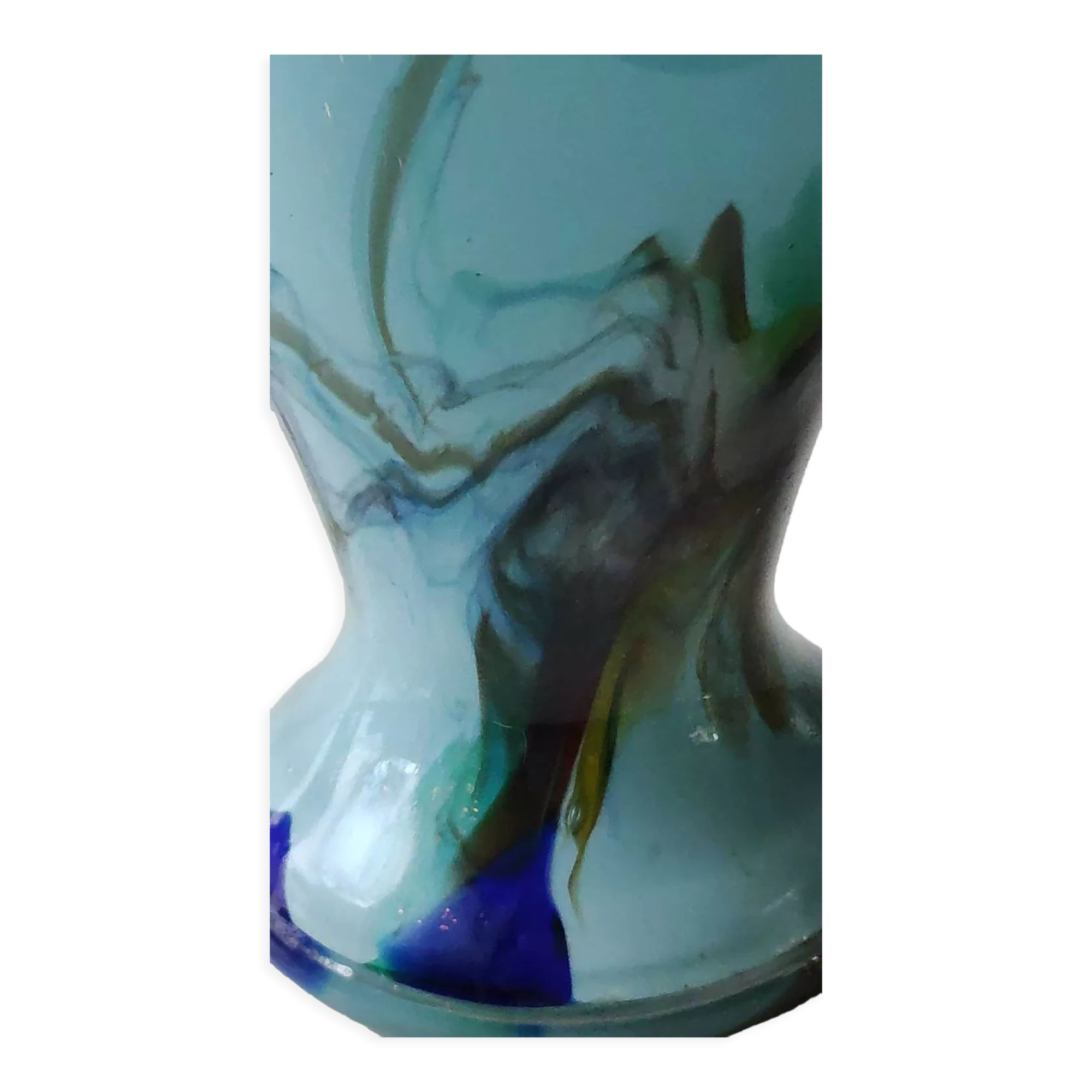 Murano vase in blown Art glass, marbling inclusions, scrolls. High 20 cm