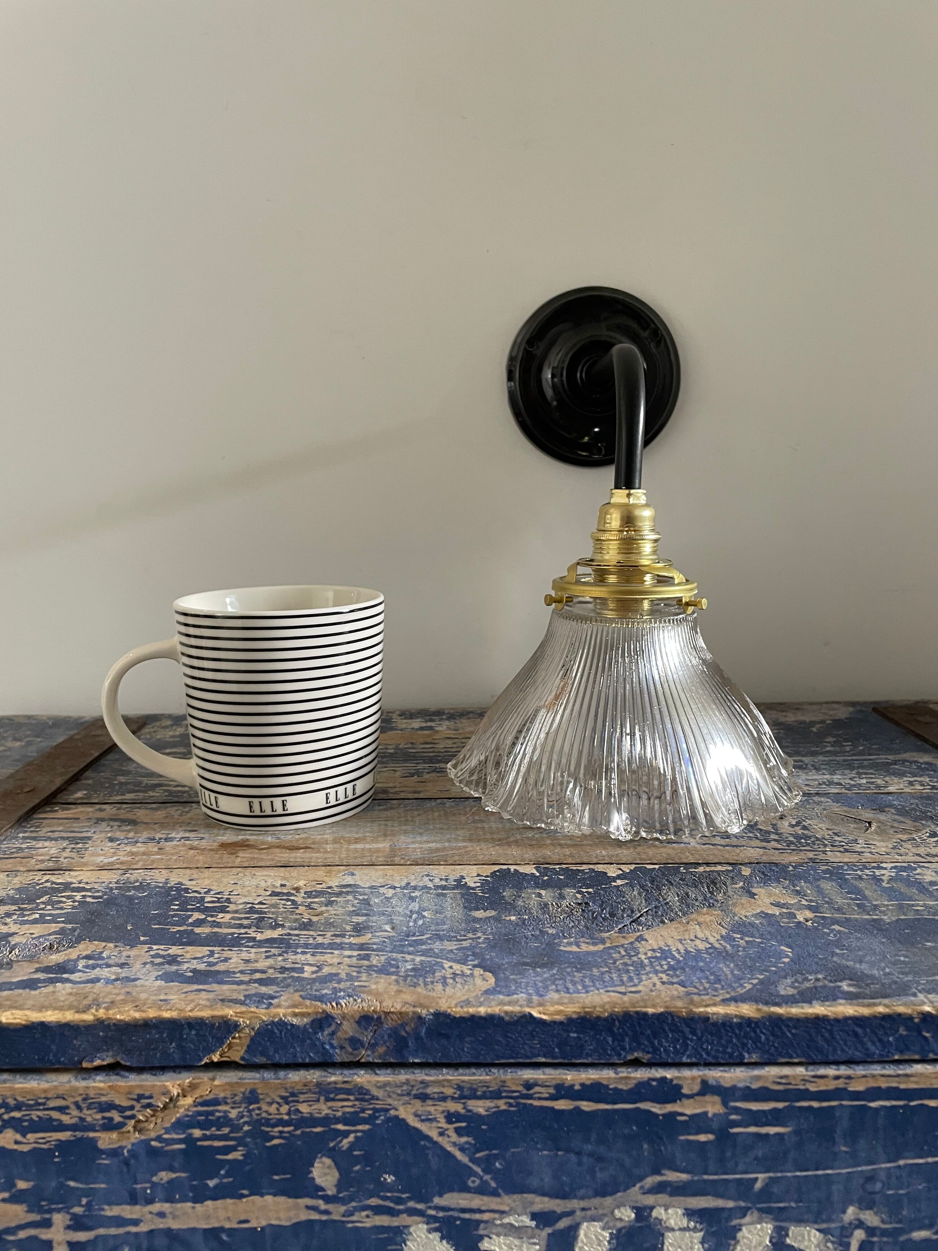 Applique vintage en verre holophane