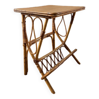 Side table, rattan magazine rack