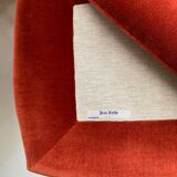 Vintage Jean Roche pouf in orange velvet with fringes