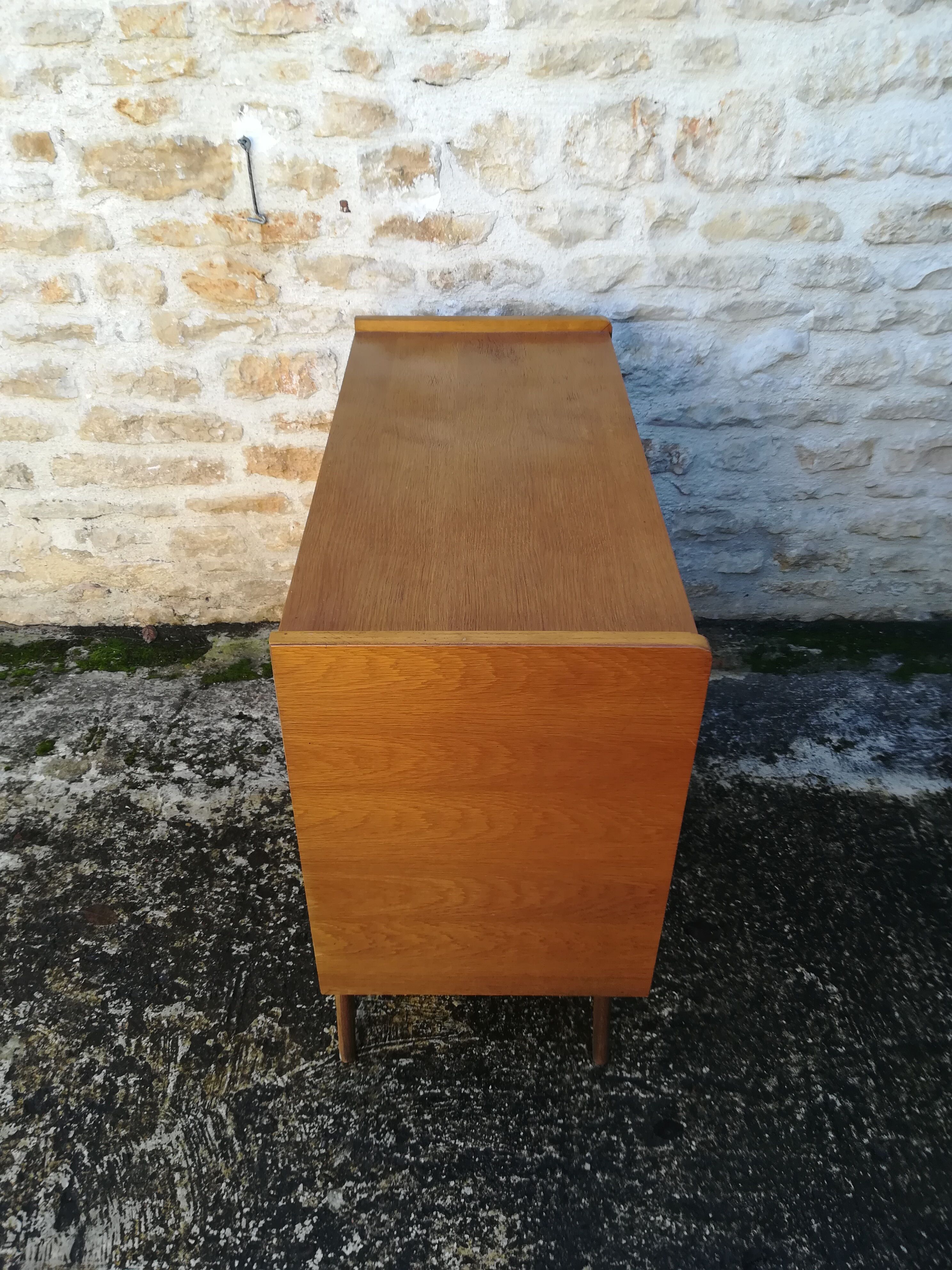 Vintage rattan and oak chest of drawers