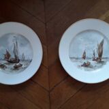 2 assiettes vintage signées avec un décor de mer