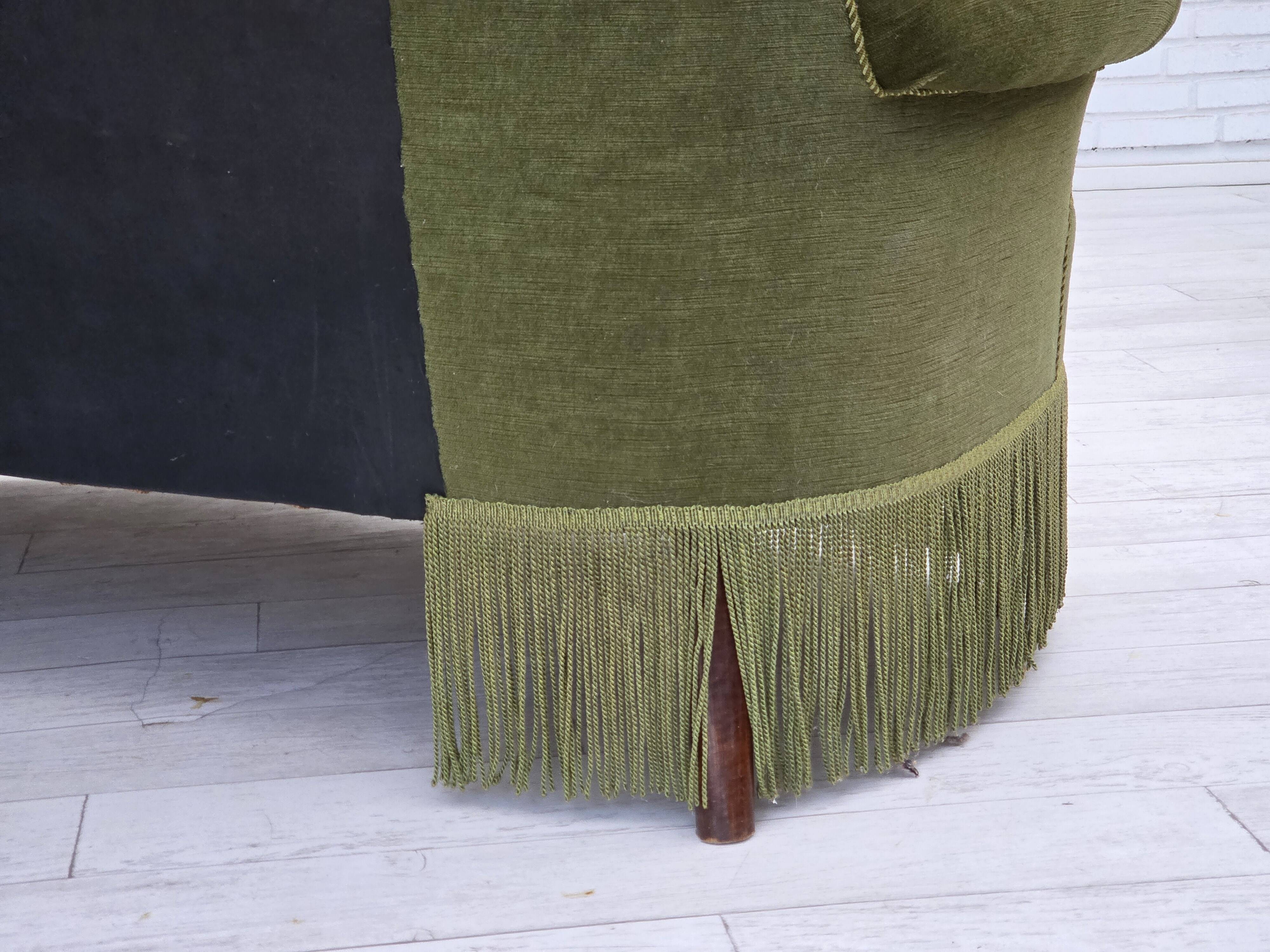 1960s, Danish 2-seater sofa, green furniture velour, beech wood.