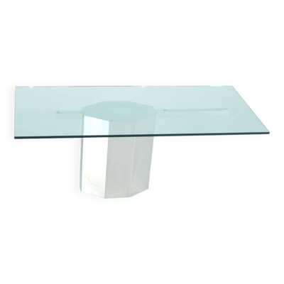 Table en verre sur base chromée, Italie - 1970s