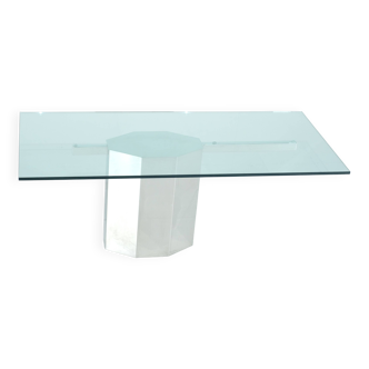 Glass table on chrome base, Italy - 1970s
