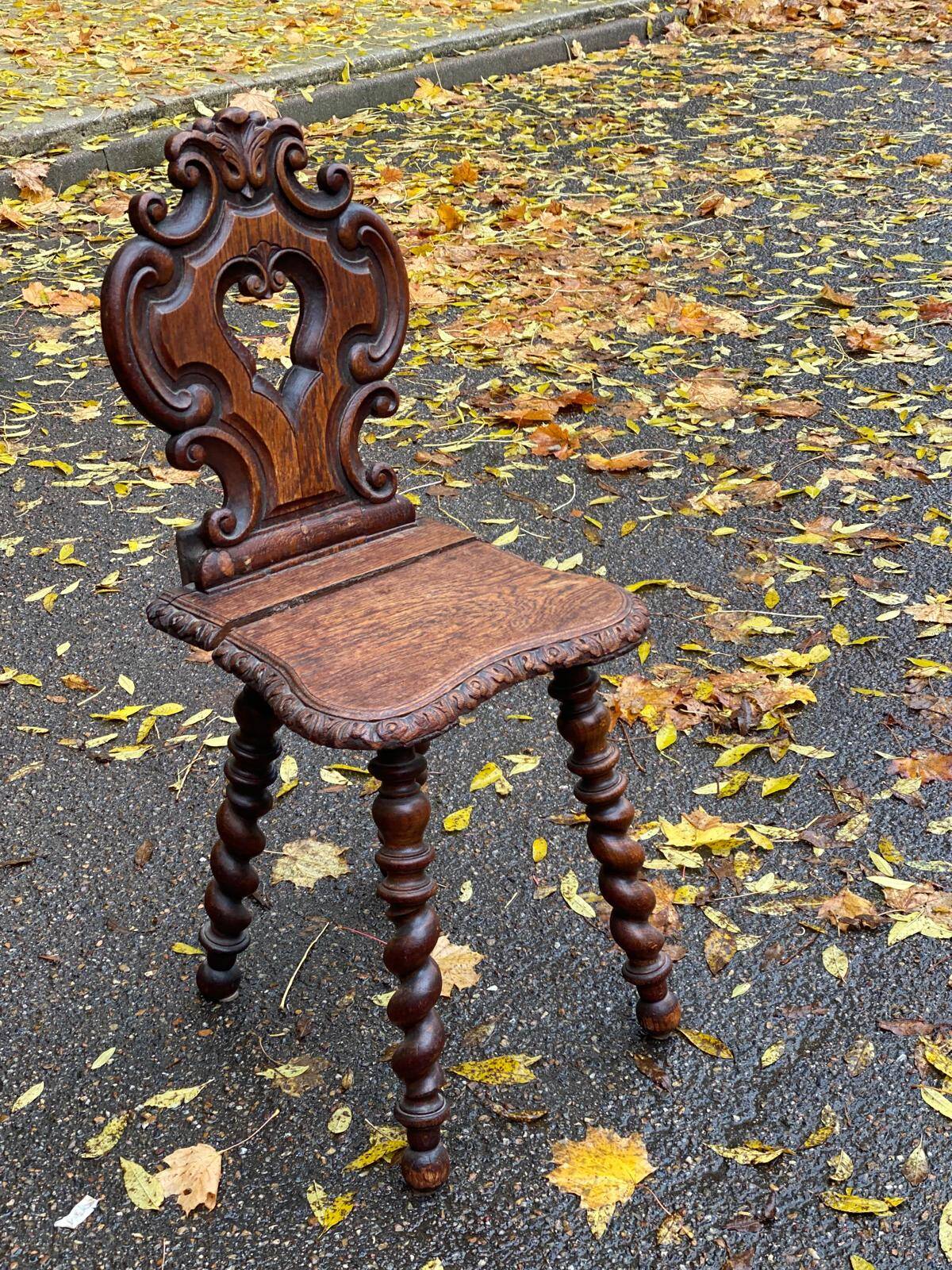 19th-century Renaissance carved oak desk with chair