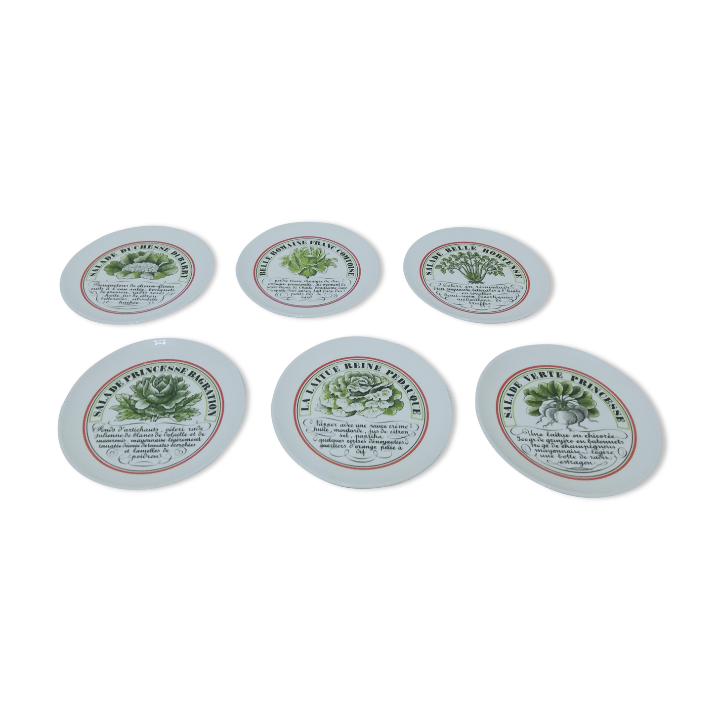 6 plates in auteuil porcelain signed Jacques Lobjoy
