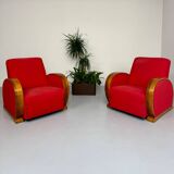 2 anciens fauteuils club art déco années 30 structure bois courbé