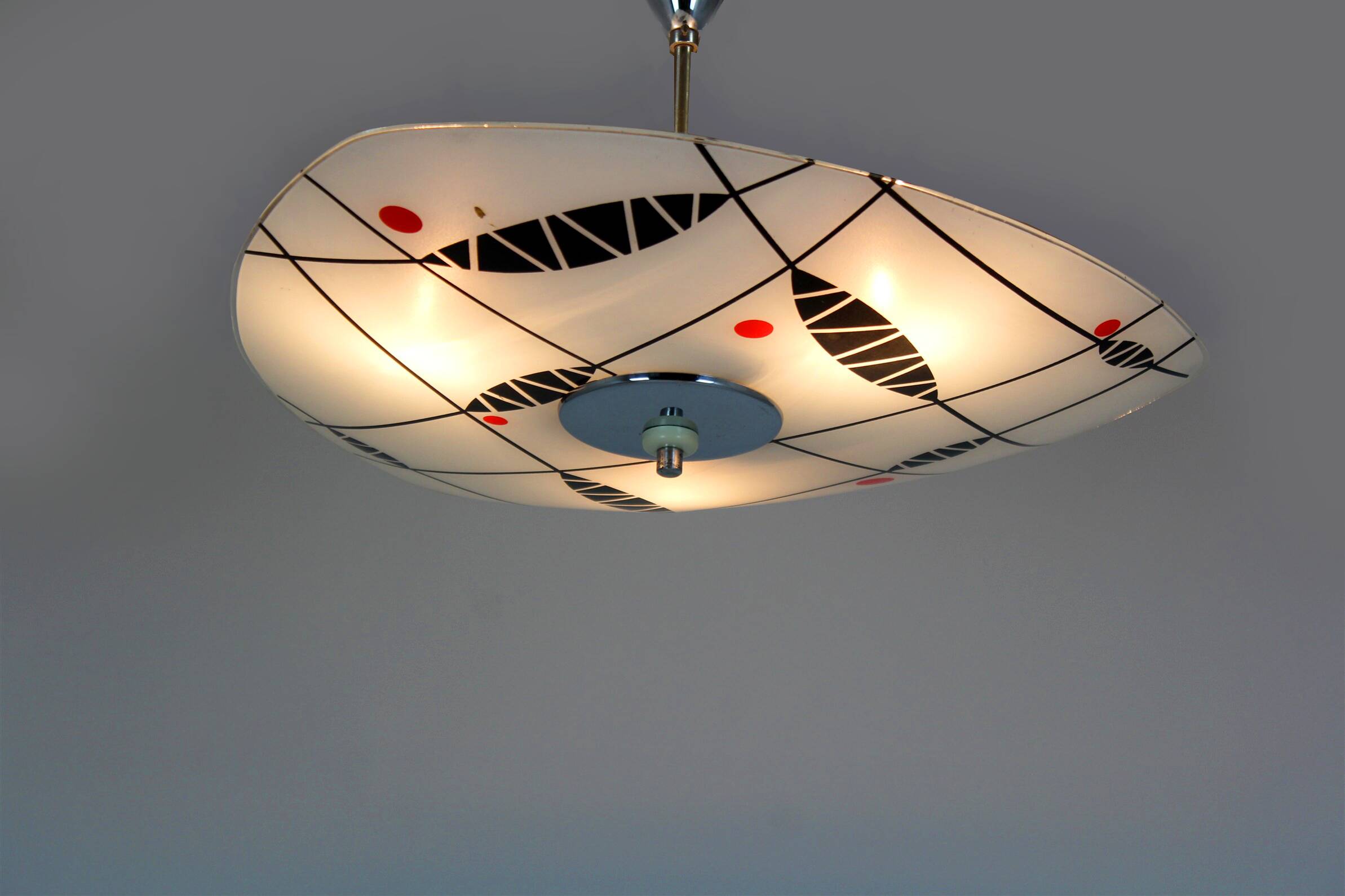 Mid-Century Czech Glass Pendant Lamps with Colorful Decor, 1970s, Set of 6