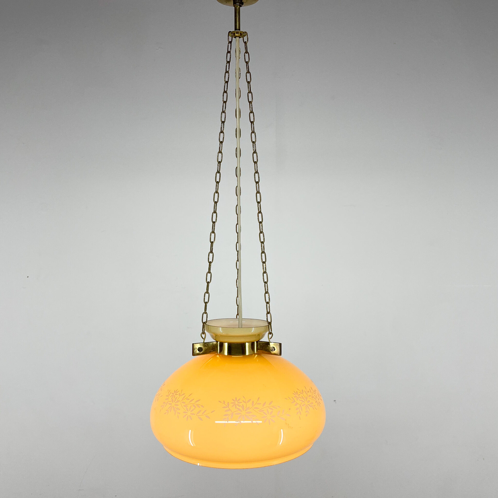 1950's Glass & Brass Pendant Light